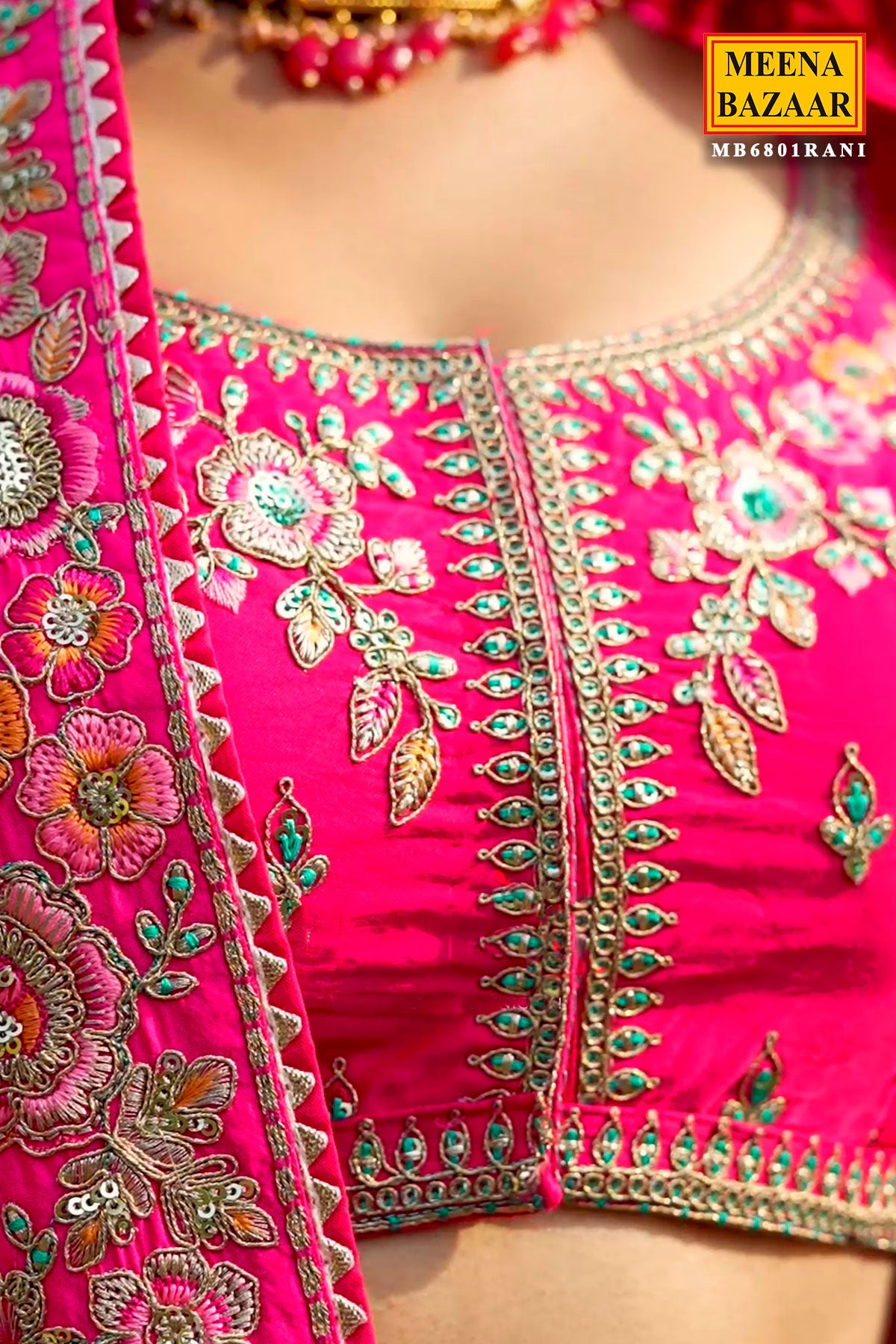 Rani Silk Brocade Zari Embroidered Lehenga Set
