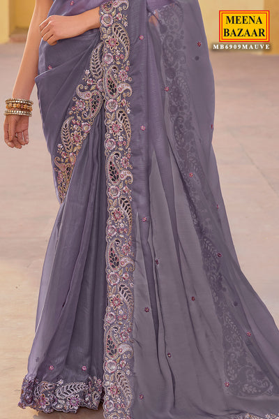 Purple Tissue Organza Embroidered Saree