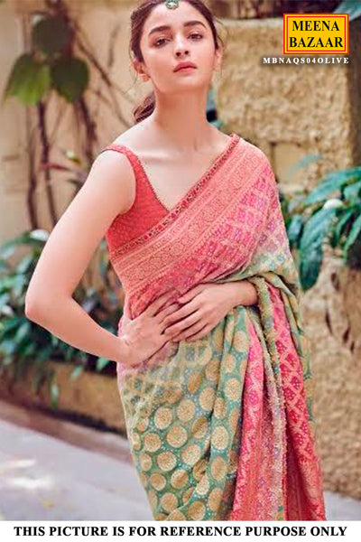 Green and Pink Georgette Bandhani Printed Saree