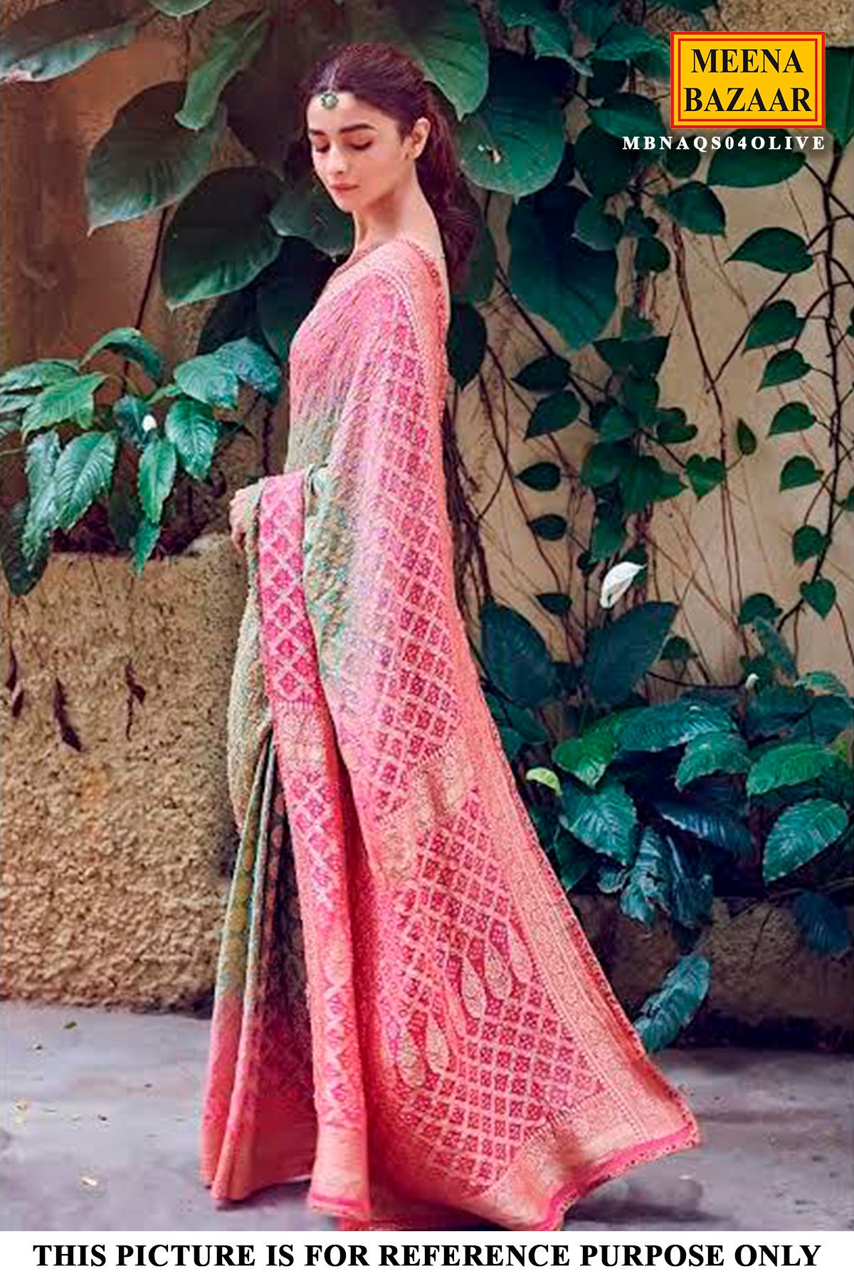 Green and Pink Georgette Bandhani Printed Saree