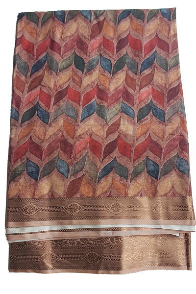 Brown Crepe Printed Woven Saree