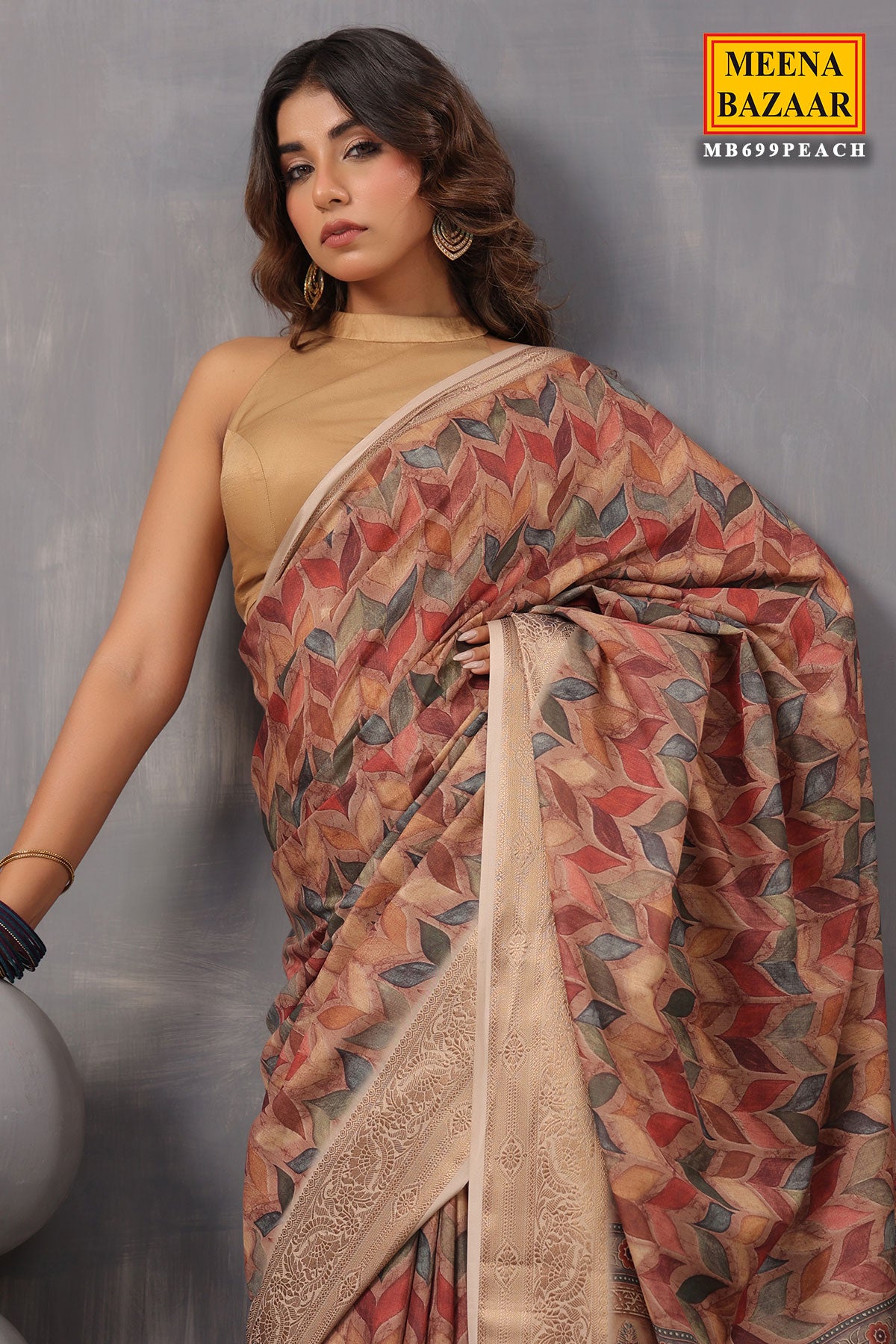 Brown Crepe Printed Woven Saree