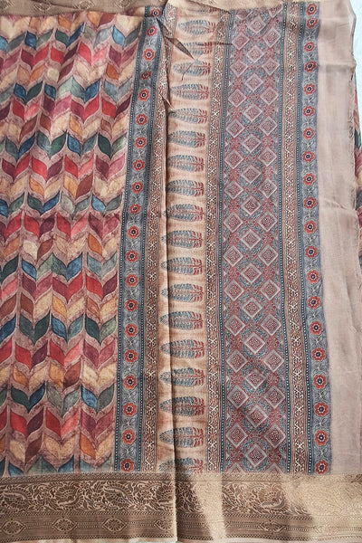 Brown Crepe Printed Woven Saree