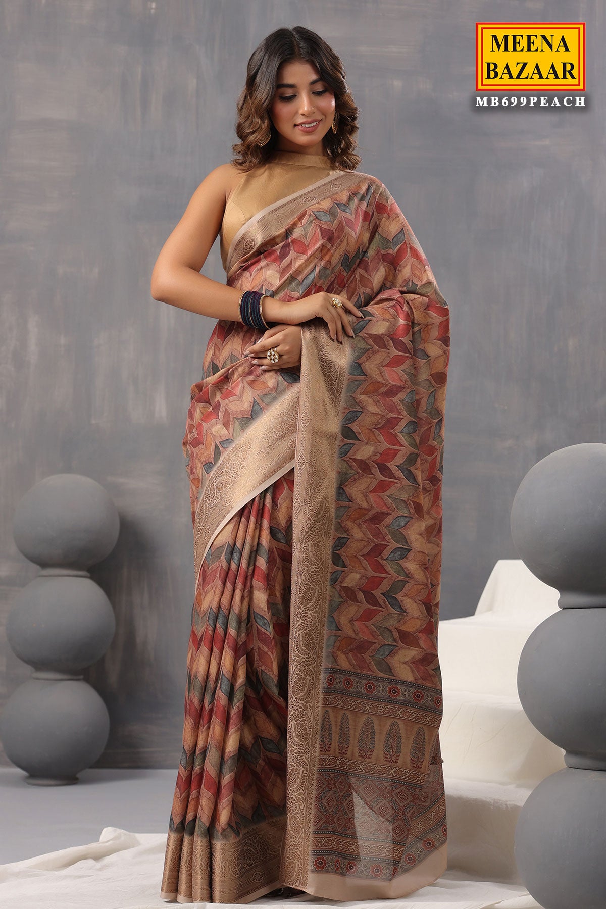 Brown Crepe Printed Woven Saree