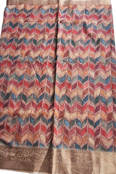 Brown Crepe Printed Woven Saree