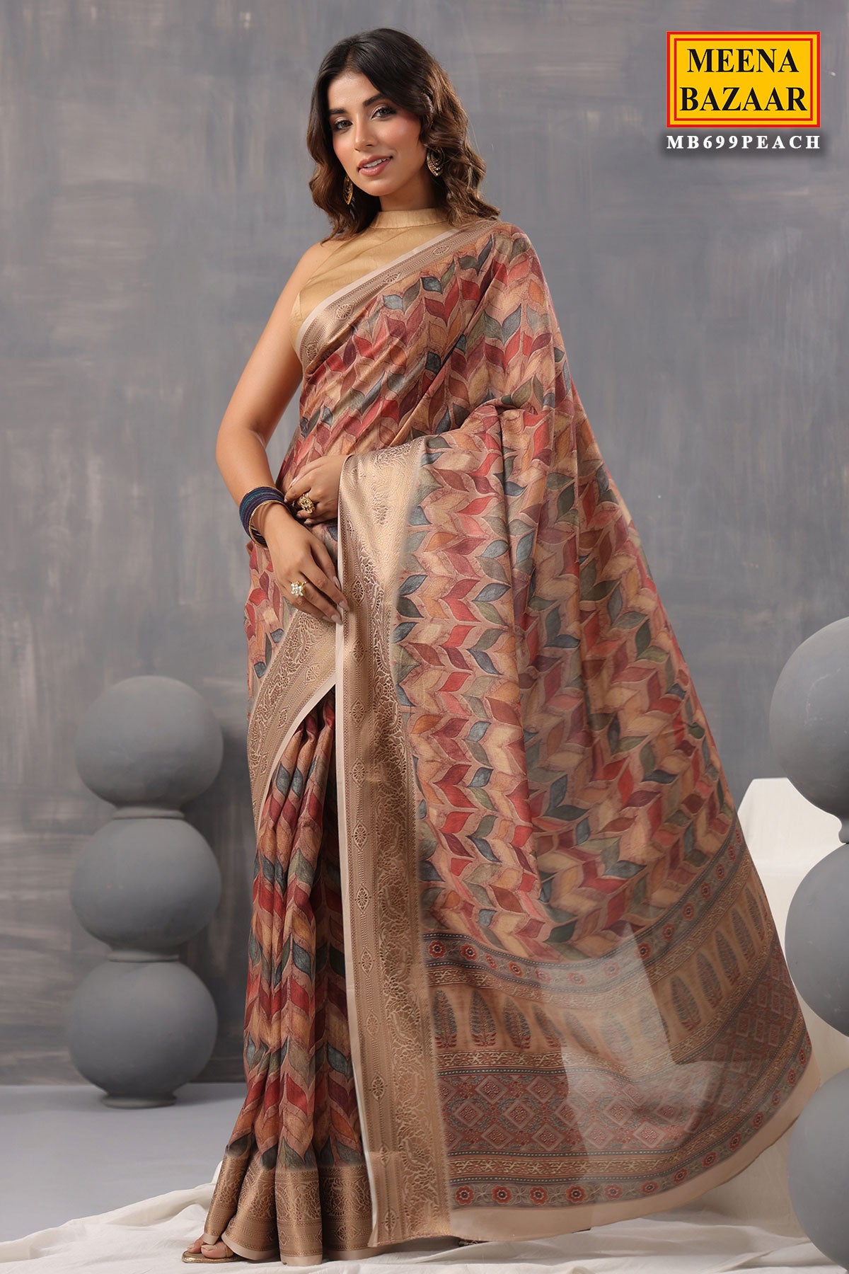 Brown Crepe Printed Woven Saree