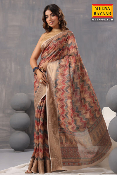 Brown Crepe Printed Woven Saree