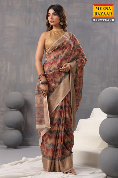 Brown Crepe Printed Woven Saree