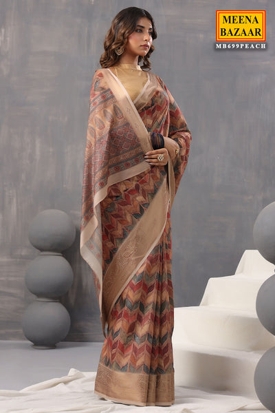 Brown Crepe Printed Woven Saree