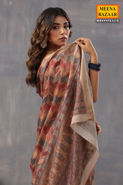 Brown Crepe Printed Woven Saree