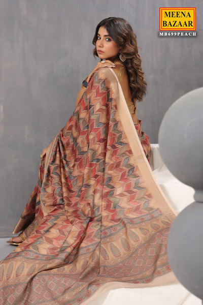 Brown Crepe Printed Woven Saree