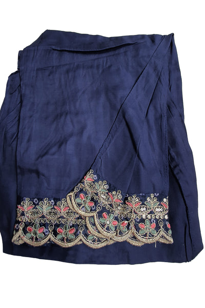 Navy Crepe Bandhani Printed Sequin Neck Embroidered Suit