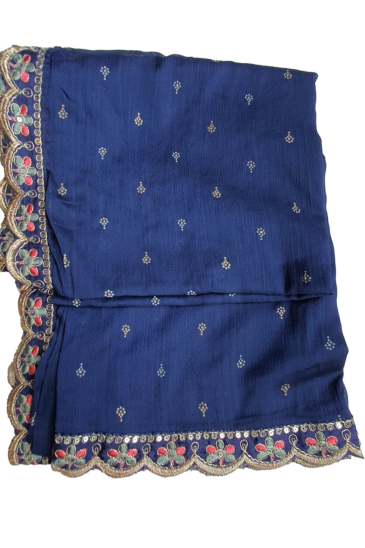 Navy Crepe Bandhani Printed Sequin Neck Embroidered Suit