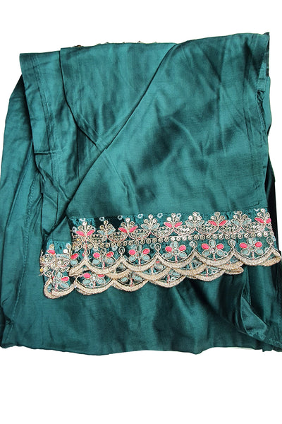 Bottle Green Crepe Bandhani Printed Sequin Neck Embroidered Suit