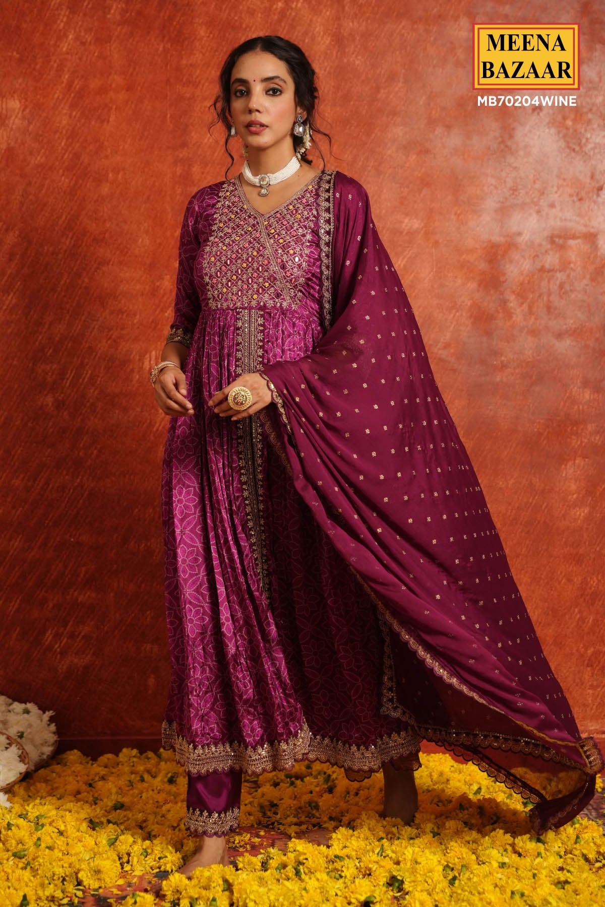 Wine Crepe Silk Resham Thread, Sequin Embroidered Suit Set