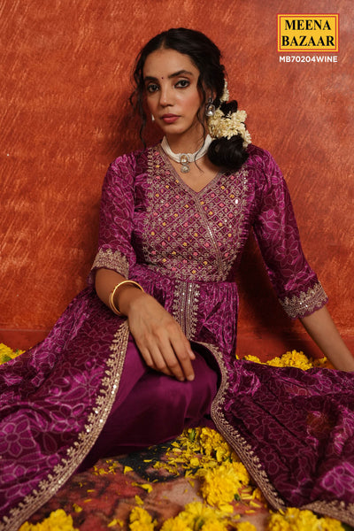 Wine Crepe Silk Resham Thread, Sequin Embroidered Suit Set