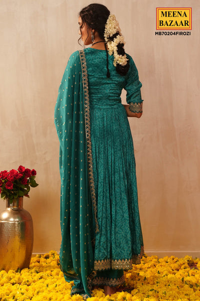 Firozi Crepe Silk Resham Thread, Sequin Embroidered Suit Set