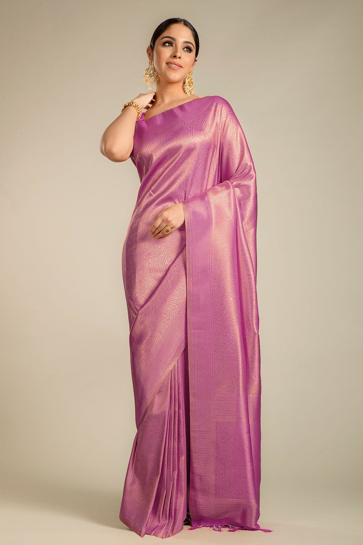 Mauve Silk Woven Saree