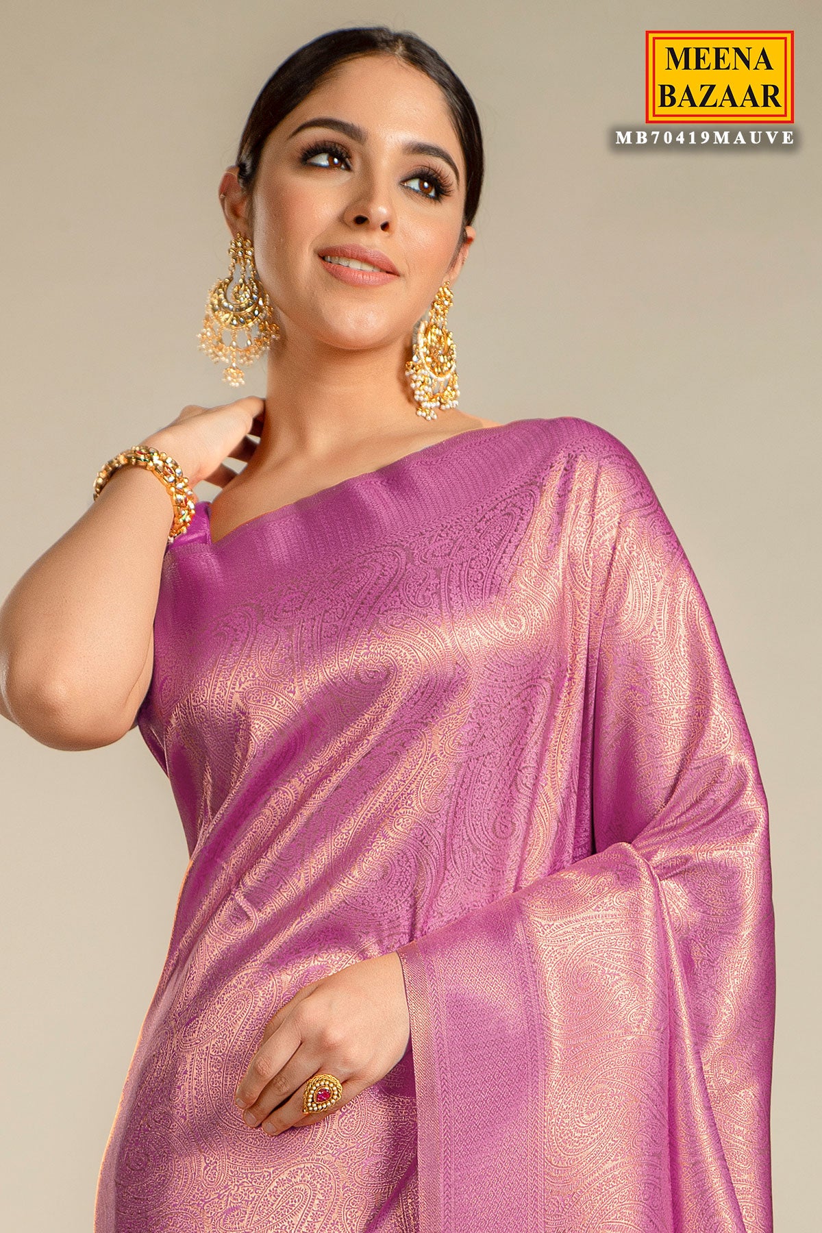 Mauve Silk Woven Saree