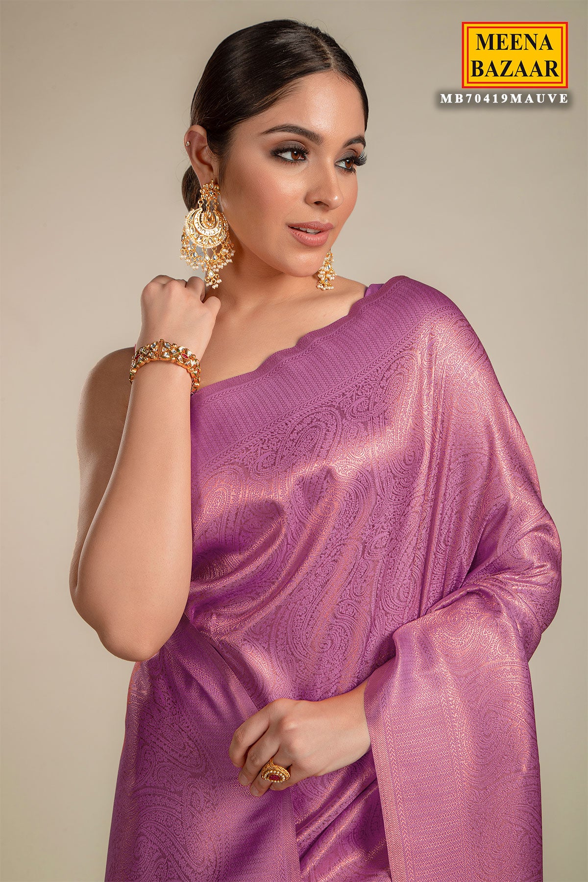 Mauve Silk Woven Saree