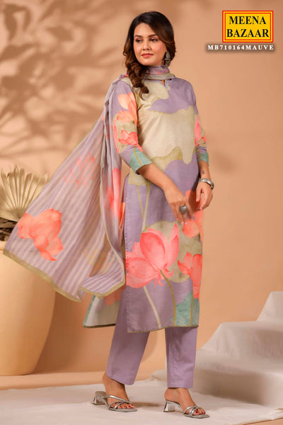 Mauve Cotton Floral Printed Suit Set