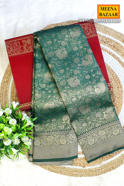 Bottle Green Silk Blend Zari Weaving Traditional Saree