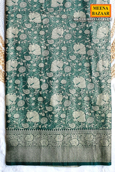 Bottle Green Silk Blend Zari Weaving Traditional Saree