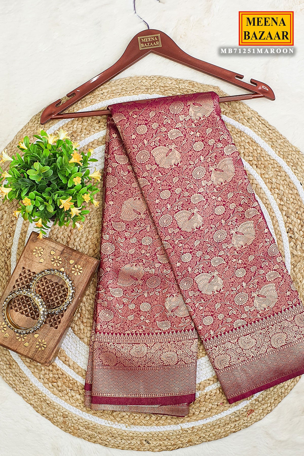 Wine Silk Blend Zari Weaving Traditional Saree