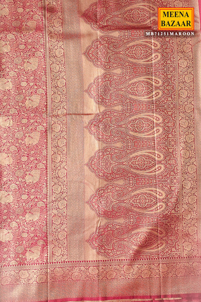 Wine Silk Blend Zari Weaving Traditional Saree