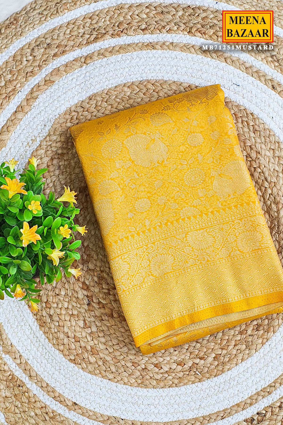 Mustard Silk Blend Zari Weaving Traditional Saree