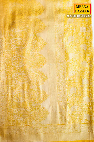 Mustard Silk Blend Zari Weaving Traditional Saree