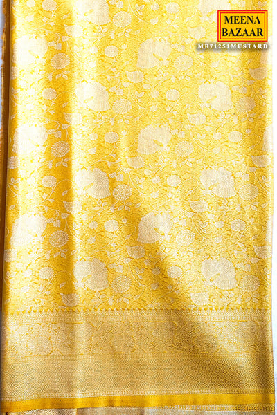 Mustard Silk Blend Zari Weaving Traditional Saree