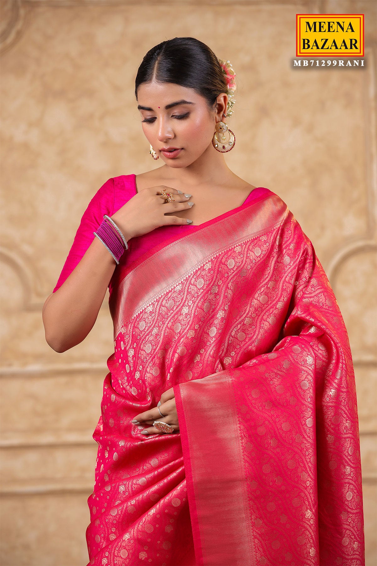 Rani Silk Blend Zari Weaving Saree