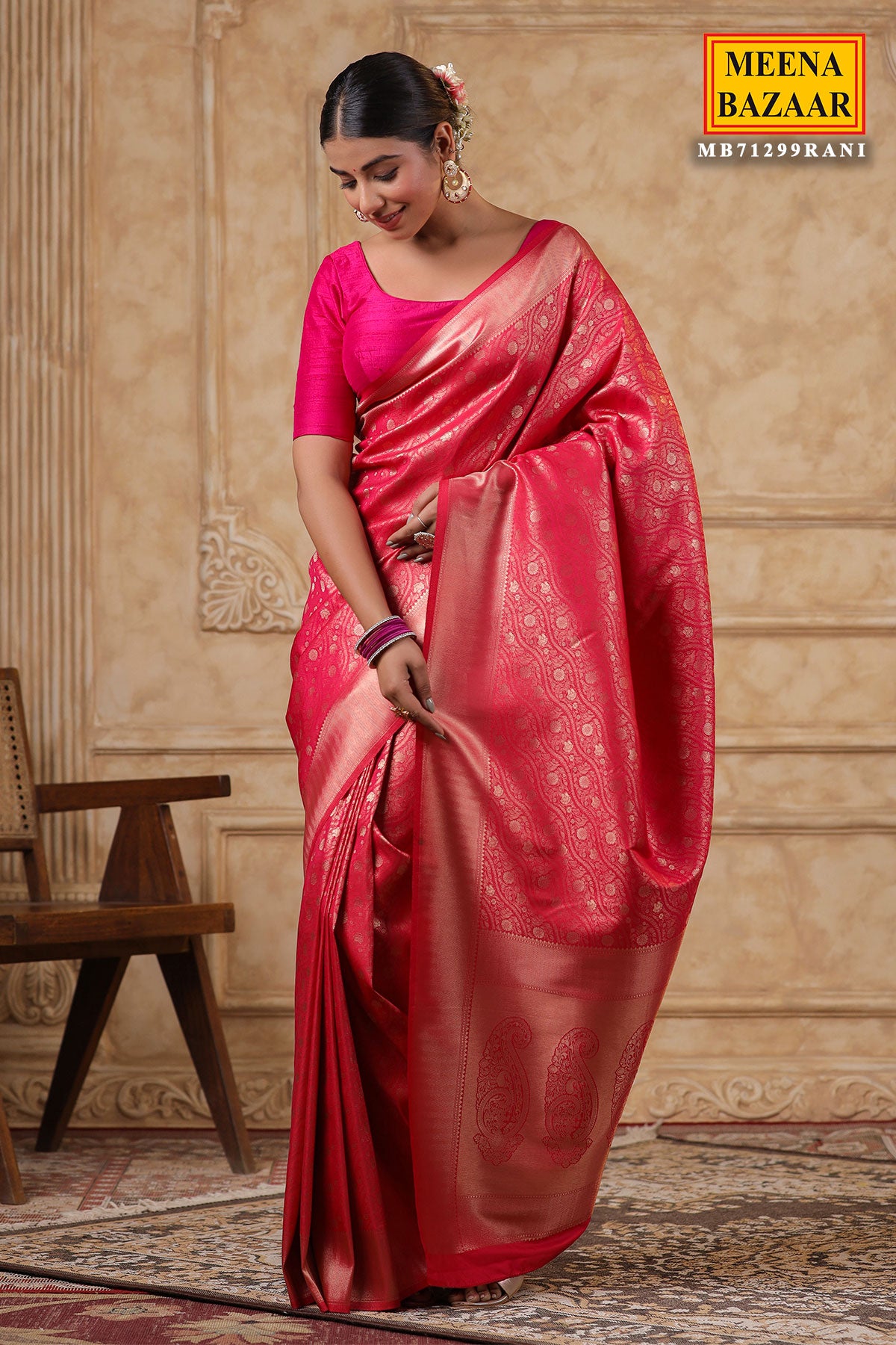 Rani Silk Blend Zari Weaving Saree