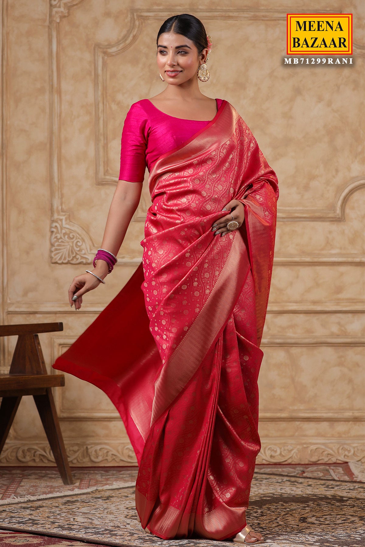 Rani Silk Blend Zari Weaving Saree