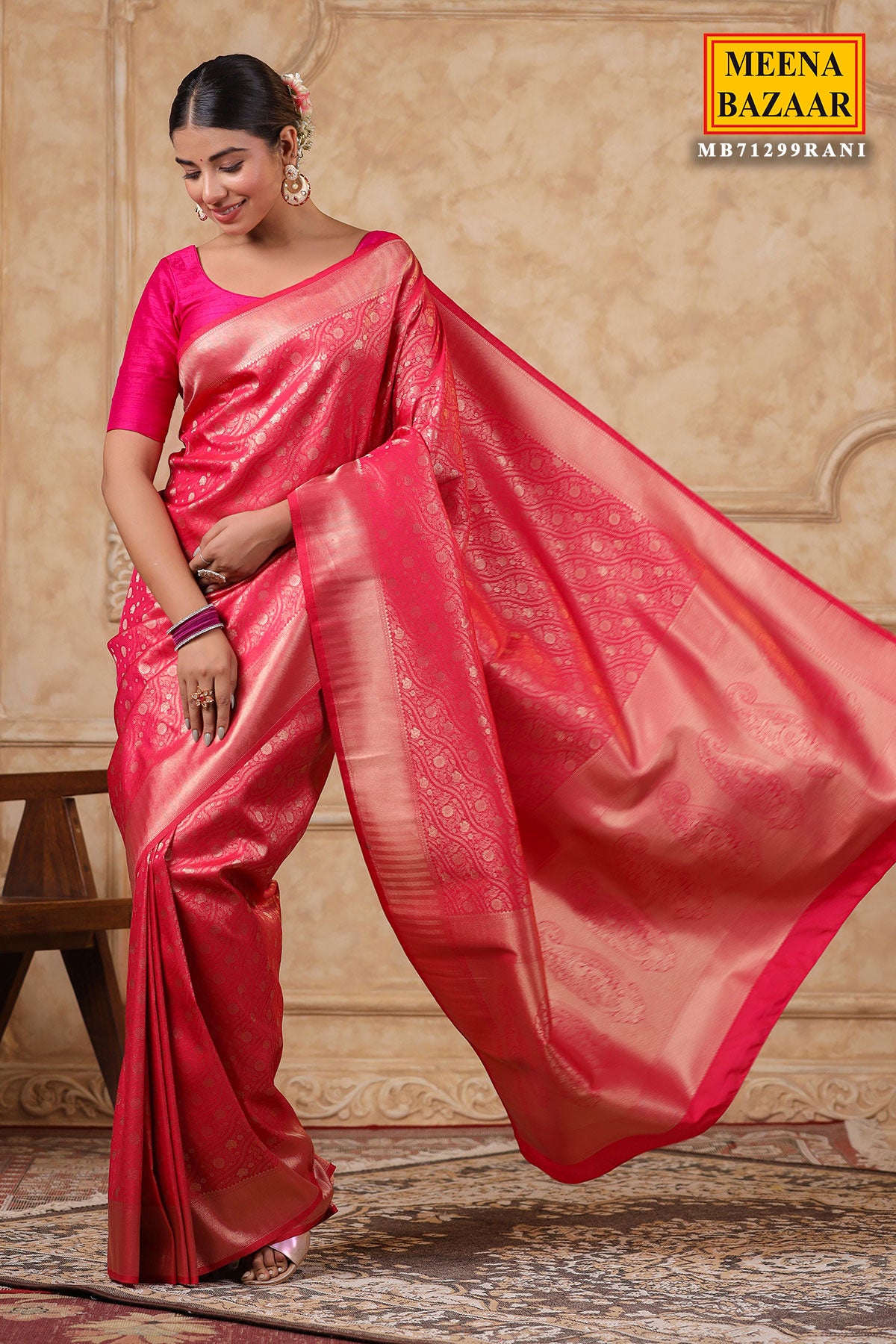 Rani Silk Blend Zari Weaving Saree