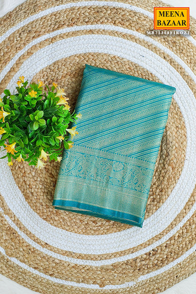 Firozi Striped Pattern Zari Woven Silk Saree