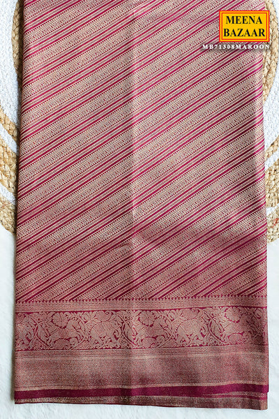 Maroon Striped Pattern Zari Woven Silk Saree