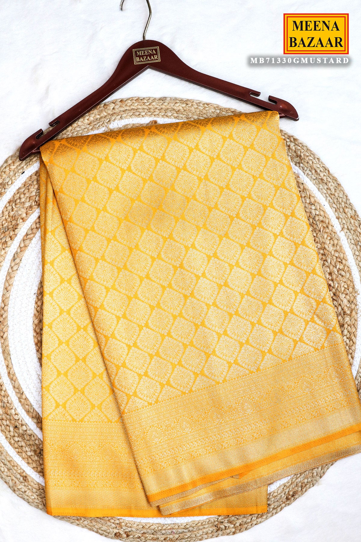 Mustard Silk Blend Zari Woven Saree