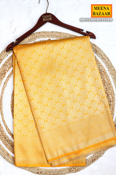 Mustard Silk Blend Zari Woven Saree