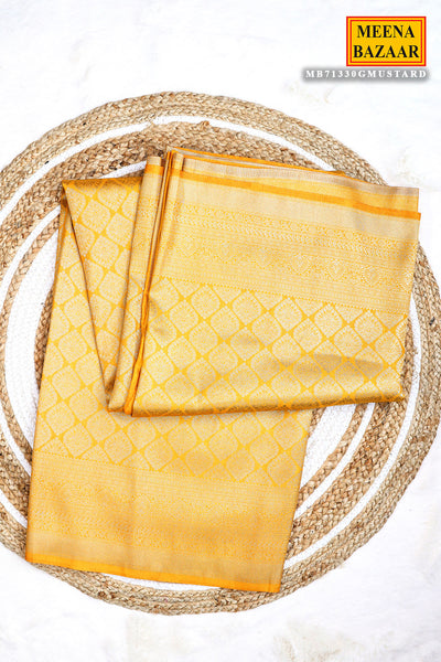 Mustard Silk Blend Zari Woven Saree