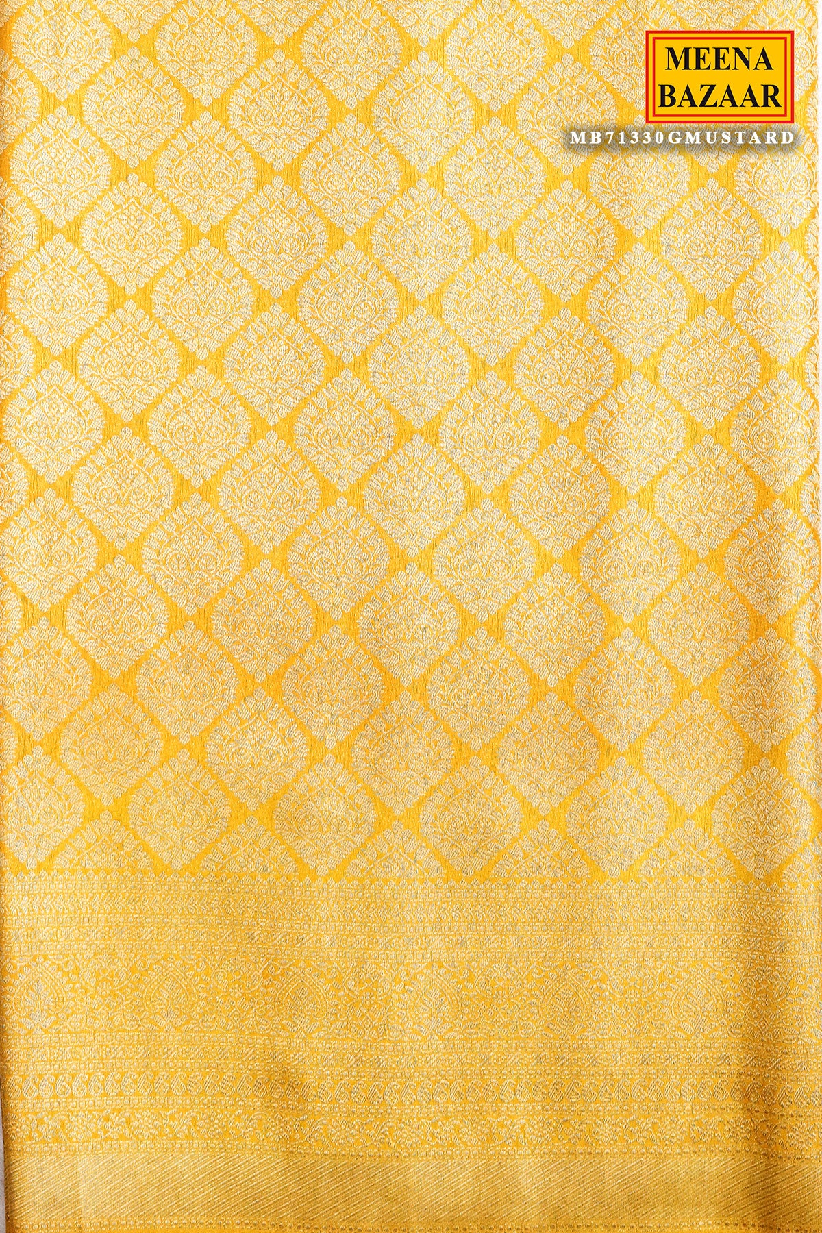 Mustard Silk Blend Zari Woven Saree