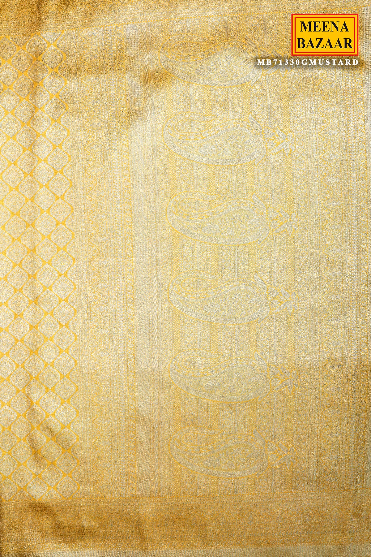 Mustard Silk Blend Zari Woven Saree