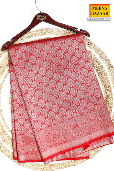 Red Silk Blend Zari Woven Saree