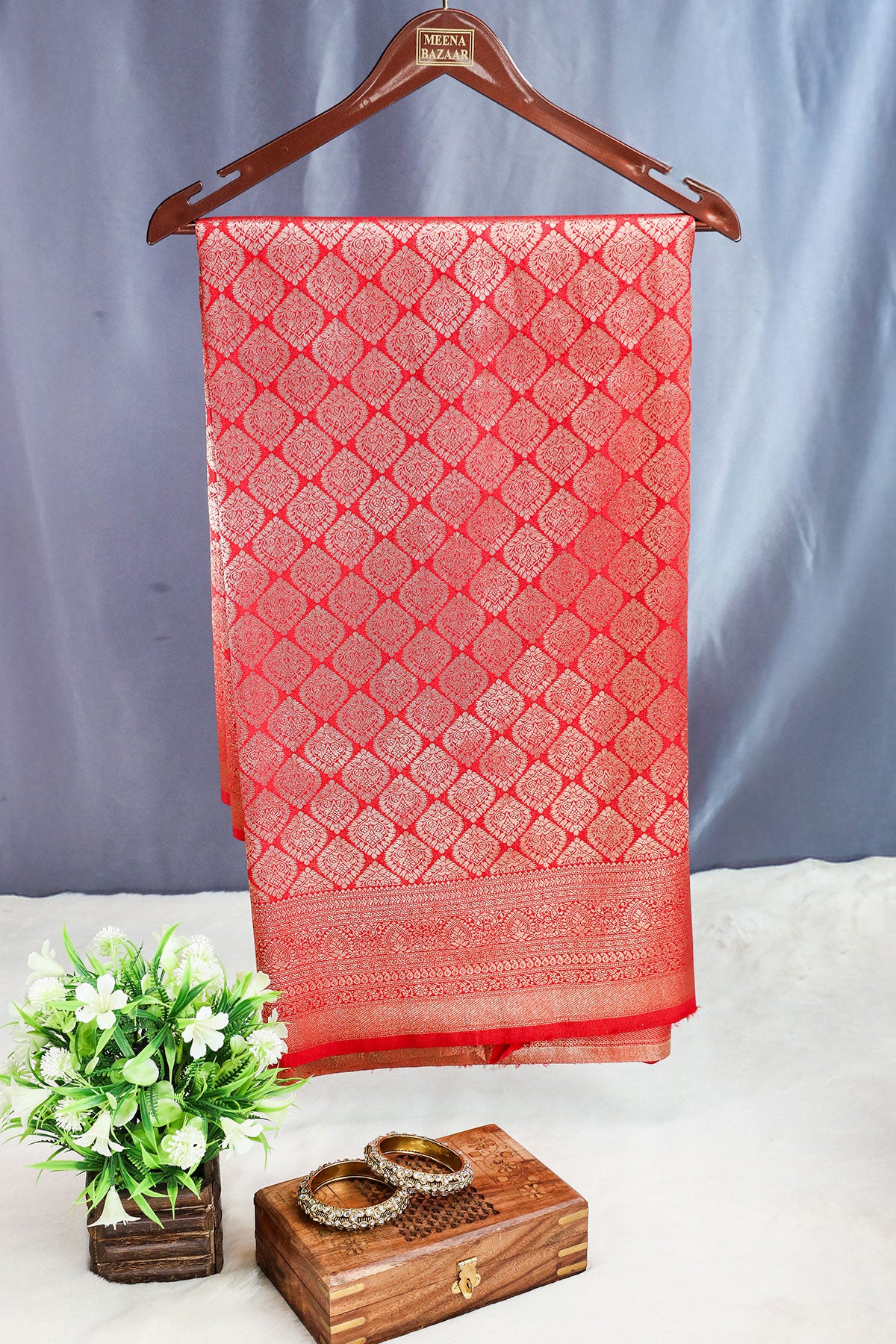 Red Silk Blend Zari Woven Saree