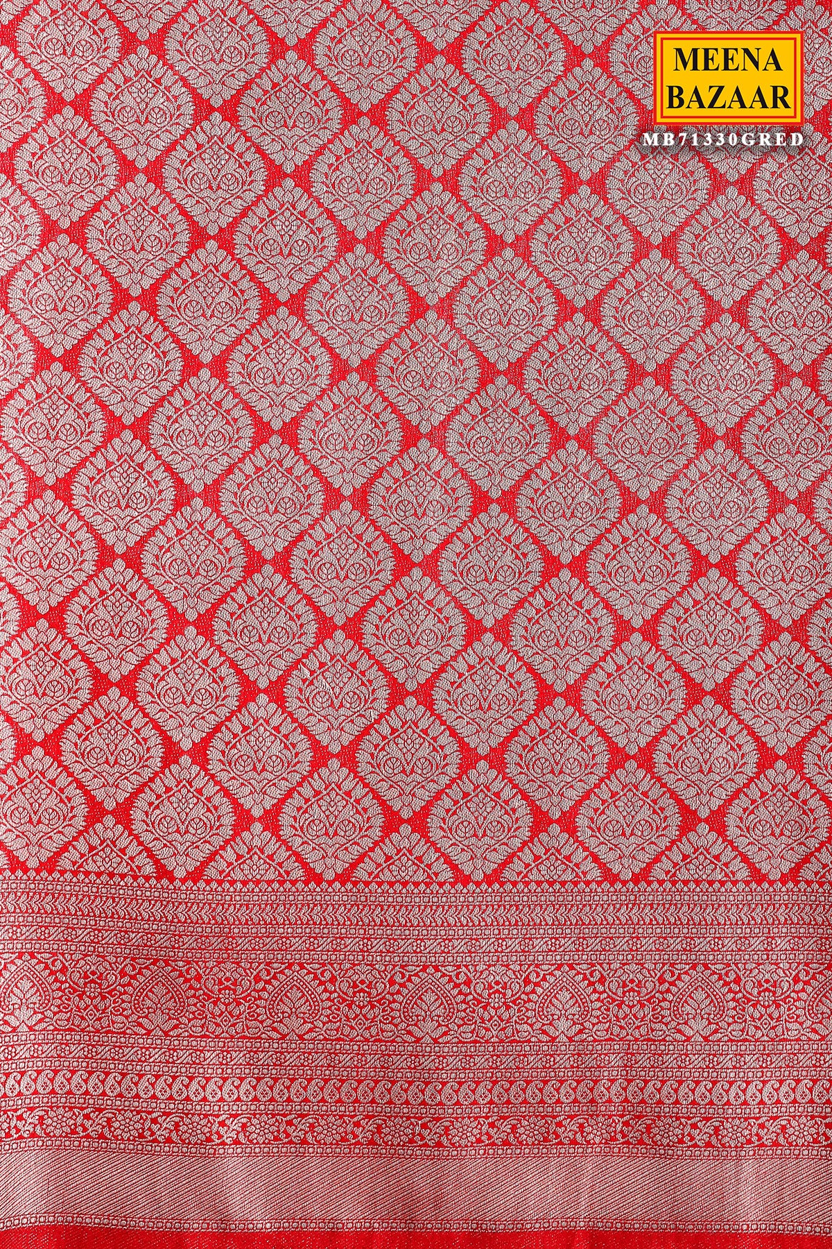 Red Silk Blend Zari Woven Saree