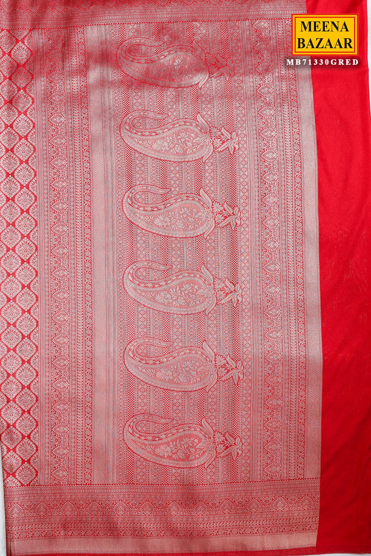 Red Silk Blend Zari Woven Saree