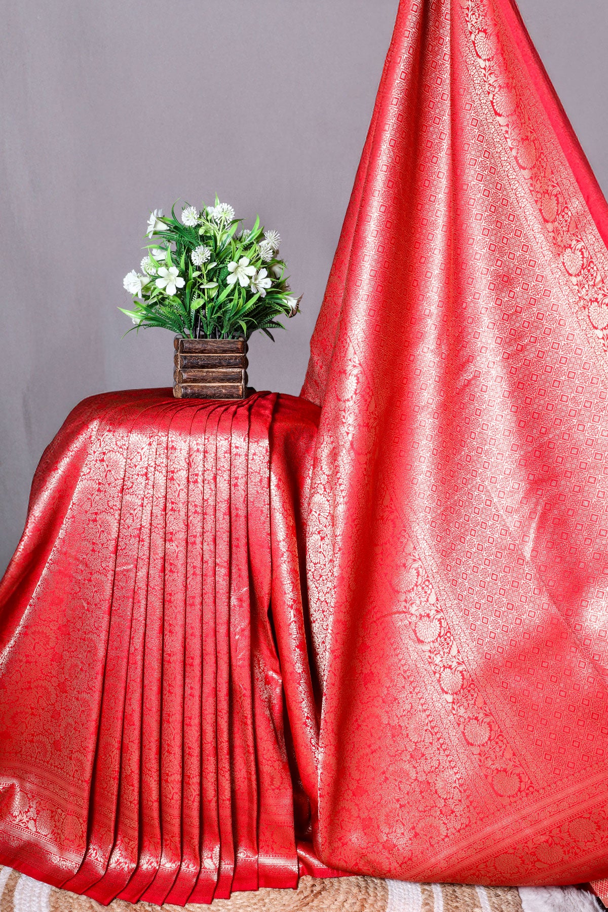 Red South Silk Zari Woven Saree