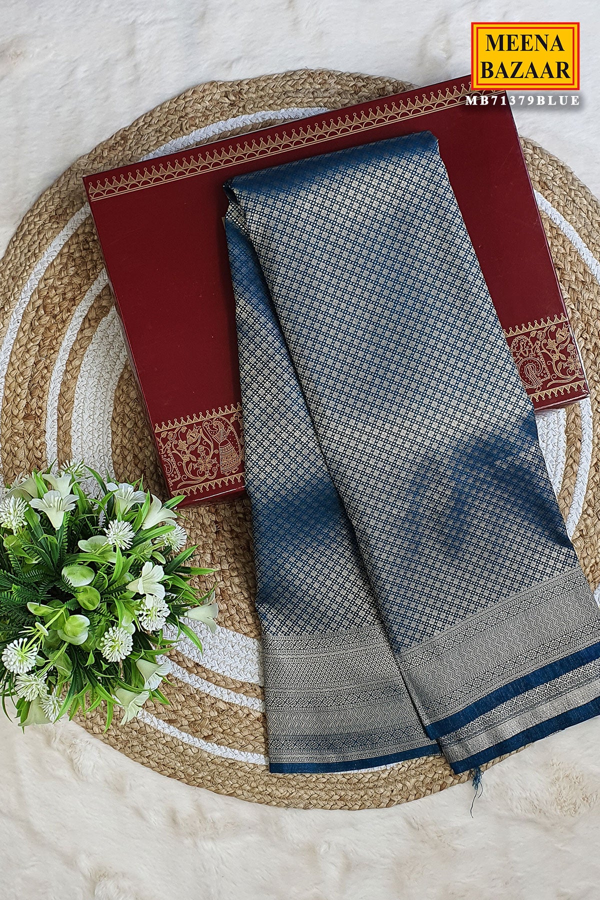 Teal Blue Blended Silk Zari Woven Saree