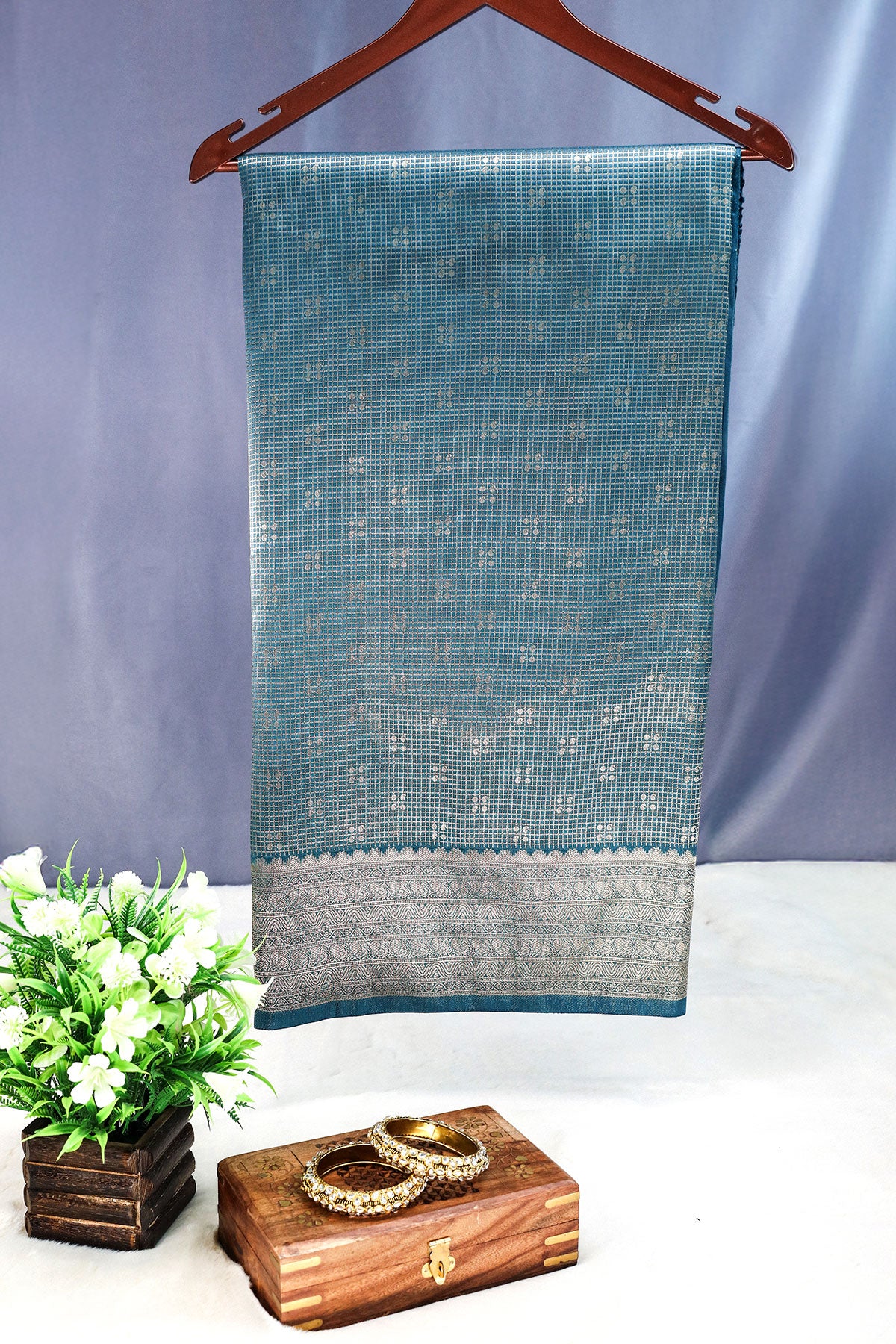 Blue Silk Zari Woven Printed Saree